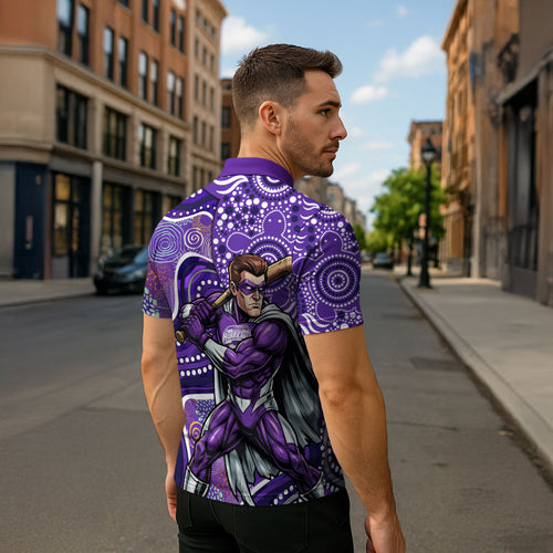 Hobart Hurricanes Zipper Polo Shirt Indigenous Dot Art Superhero Batter Tribal Pattern