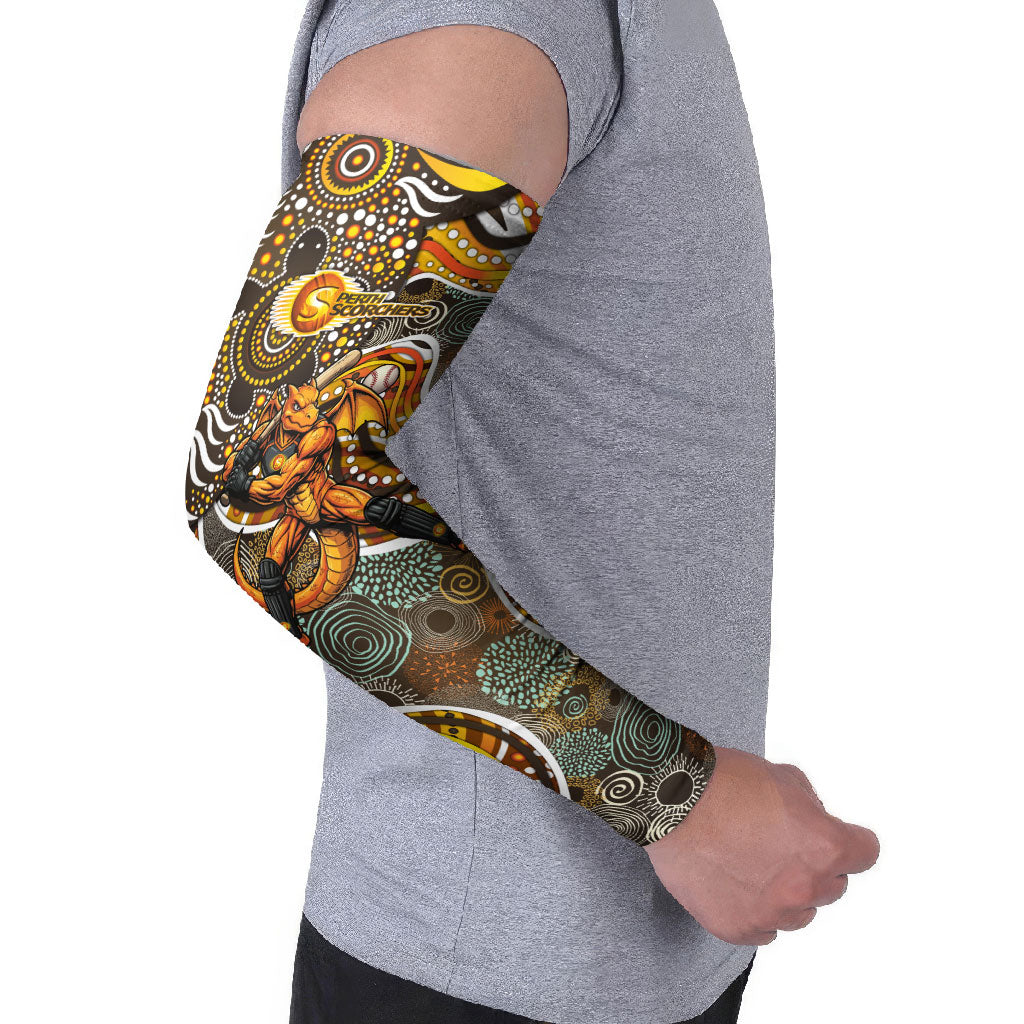 Perth Scorchers Arm Sleeves Indigenous Dot Art Superhero Batter Tribal Pattern