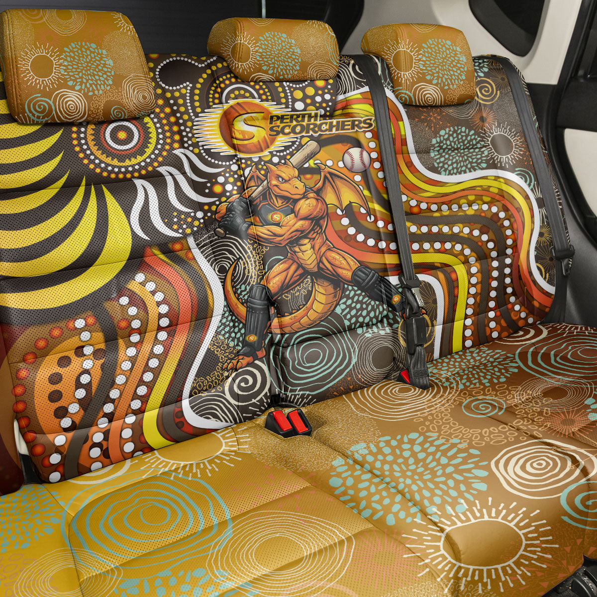 Perth Scorchers Back Car Seat Cover Indigenous Dot Art Superhero Batter Tribal Pattern