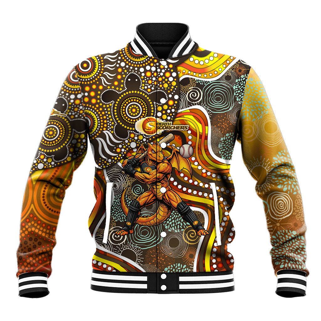 Perth Scorchers Baseball Jacket Indigenous Dot Art Superhero Batter Tribal Pattern