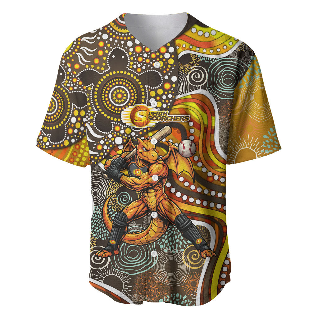 Perth Scorchers Baseball Jersey Indigenous Dot Art Superhero Batter Tribal Pattern