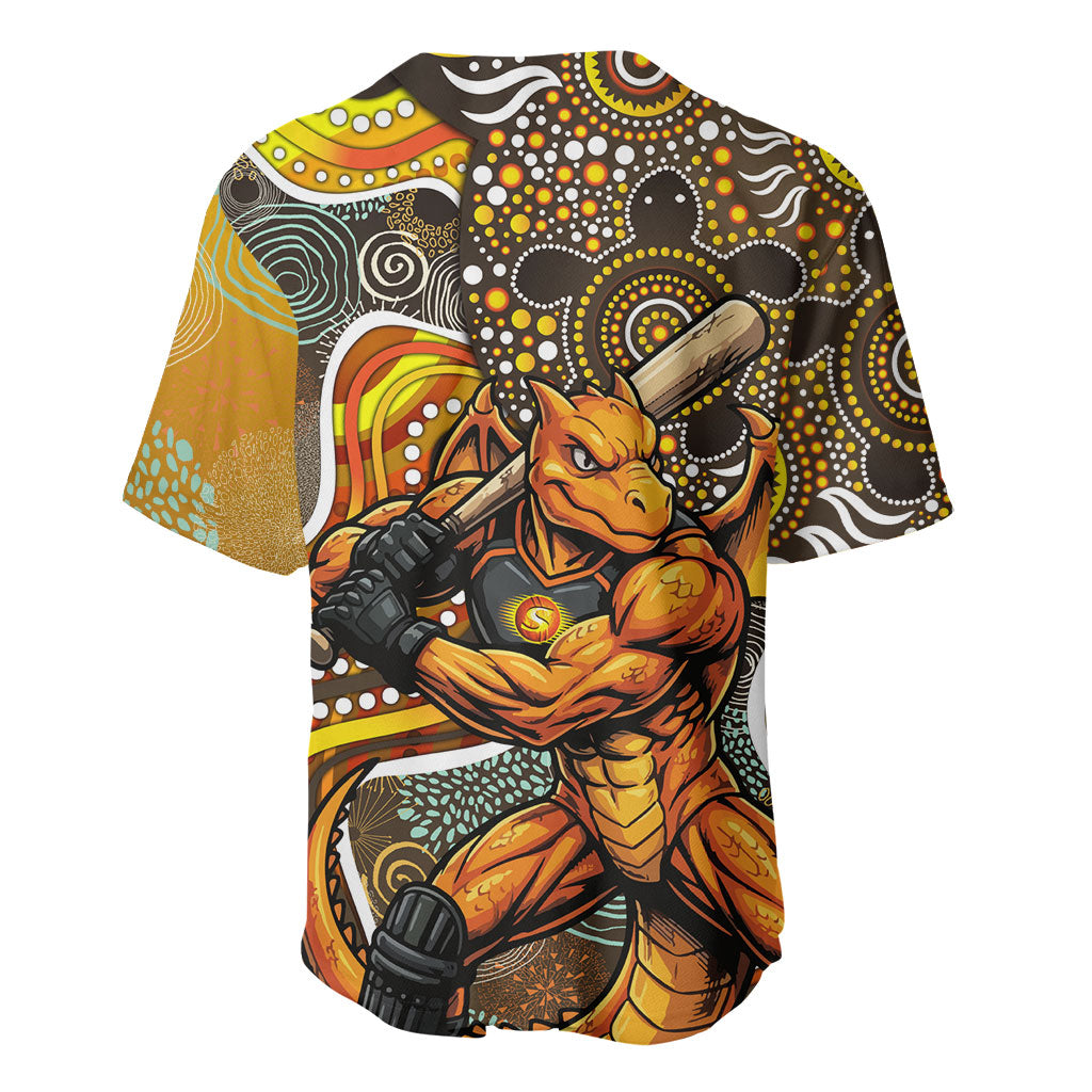 Perth Scorchers Baseball Jersey Indigenous Dot Art Superhero Batter Tribal Pattern