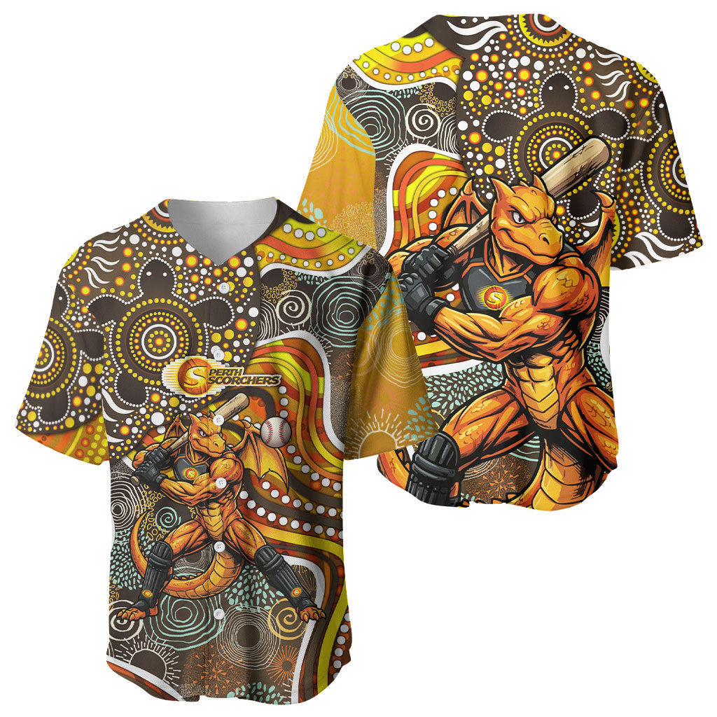 Perth Scorchers Baseball Jersey Indigenous Dot Art Superhero Batter Tribal Pattern
