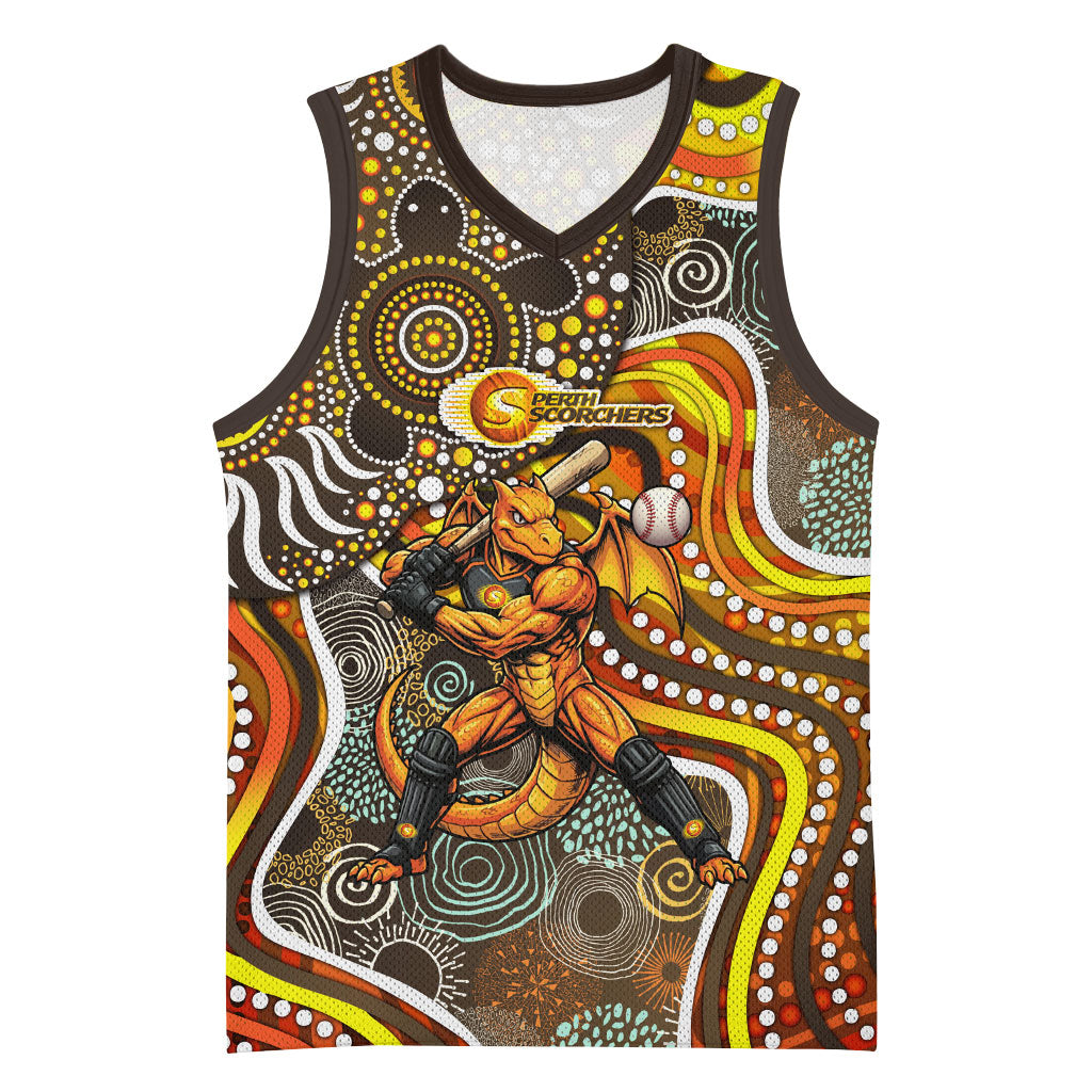 Perth Scorchers Basketball Jersey Indigenous Dot Art Superhero Batter Tribal Pattern