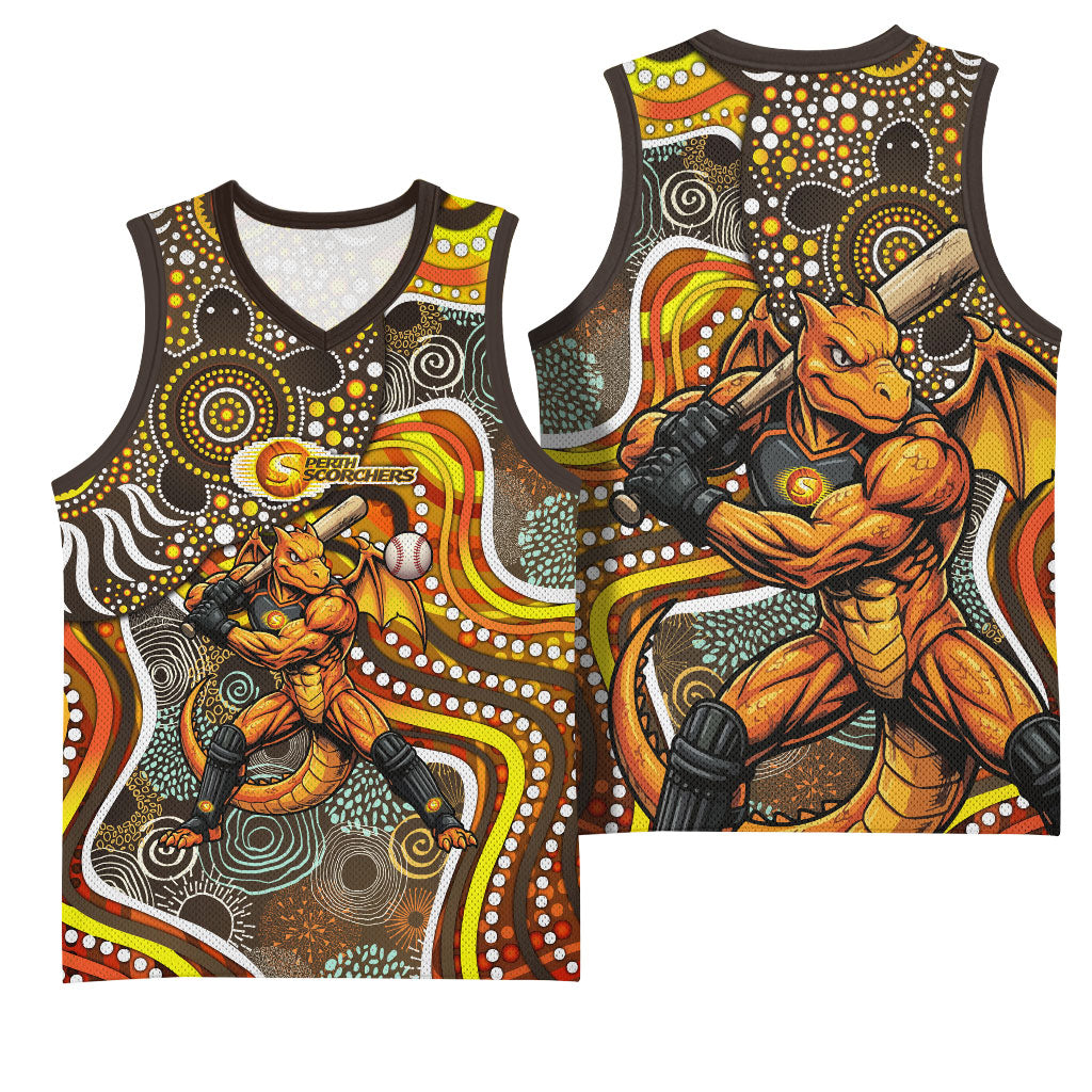 Perth Scorchers Basketball Jersey Indigenous Dot Art Superhero Batter Tribal Pattern