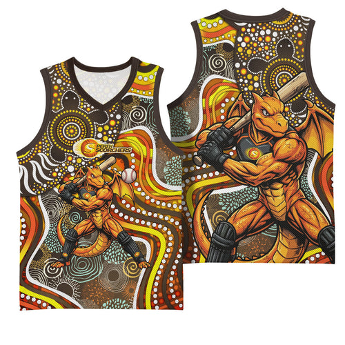 Perth Scorchers Basketball Jersey Indigenous Dot Art Superhero Batter Tribal Pattern