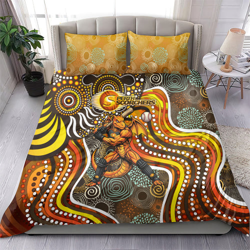 Perth Scorchers Bedding Set Indigenous Dot Art Superhero Batter Tribal Pattern