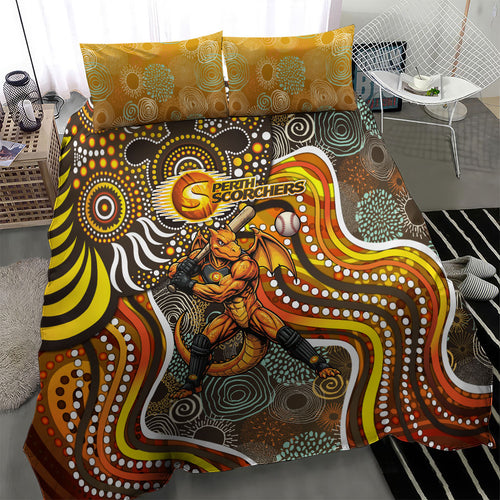 Perth Scorchers Bedding Set Indigenous Dot Art Superhero Batter Tribal Pattern