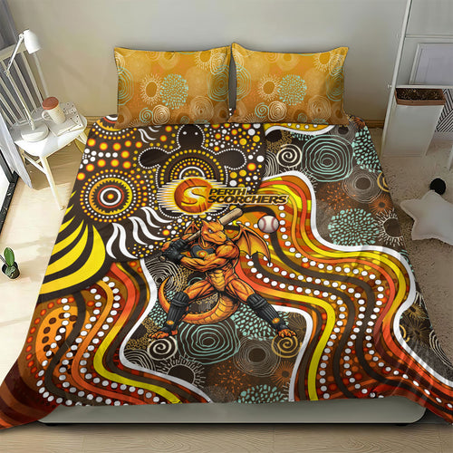 Perth Scorchers Bedding Set Indigenous Dot Art Superhero Batter Tribal Pattern