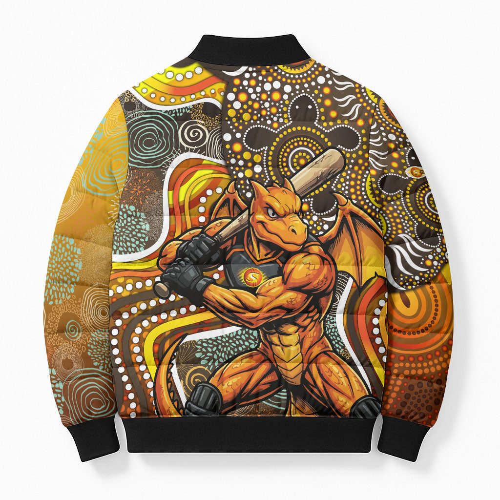 Perth Scorchers Bomber Puffer Jacket Indigenous Dot Art Superhero Batter Tribal Pattern