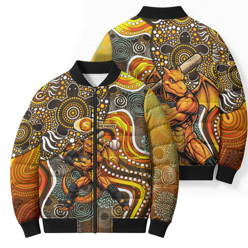 Perth Scorchers Bomber Puffer Jacket Indigenous Dot Art Superhero Batter Tribal Pattern