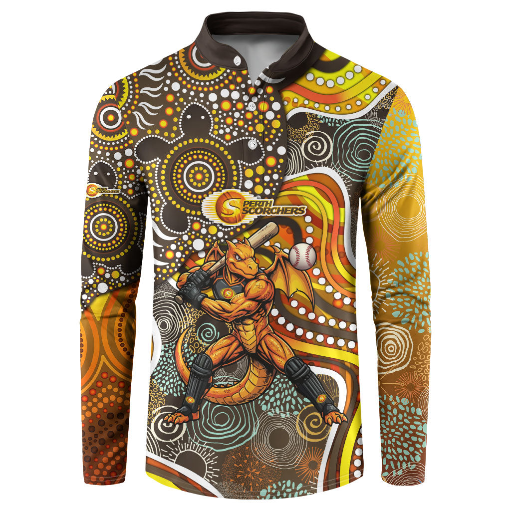 Perth Scorchers Button Sweatshirt Indigenous Dot Art Superhero Batter Tribal Pattern