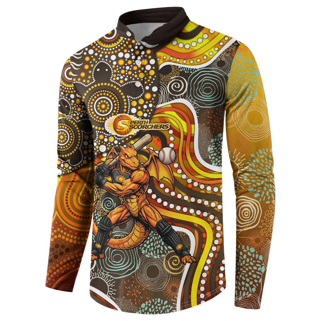 Perth Scorchers Button Sweatshirt Indigenous Dot Art Superhero Batter Tribal Pattern