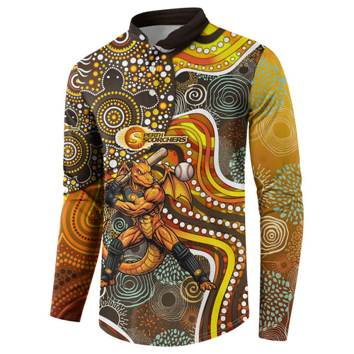 Perth Scorchers Button Sweatshirt Indigenous Dot Art Superhero Batter Tribal Pattern