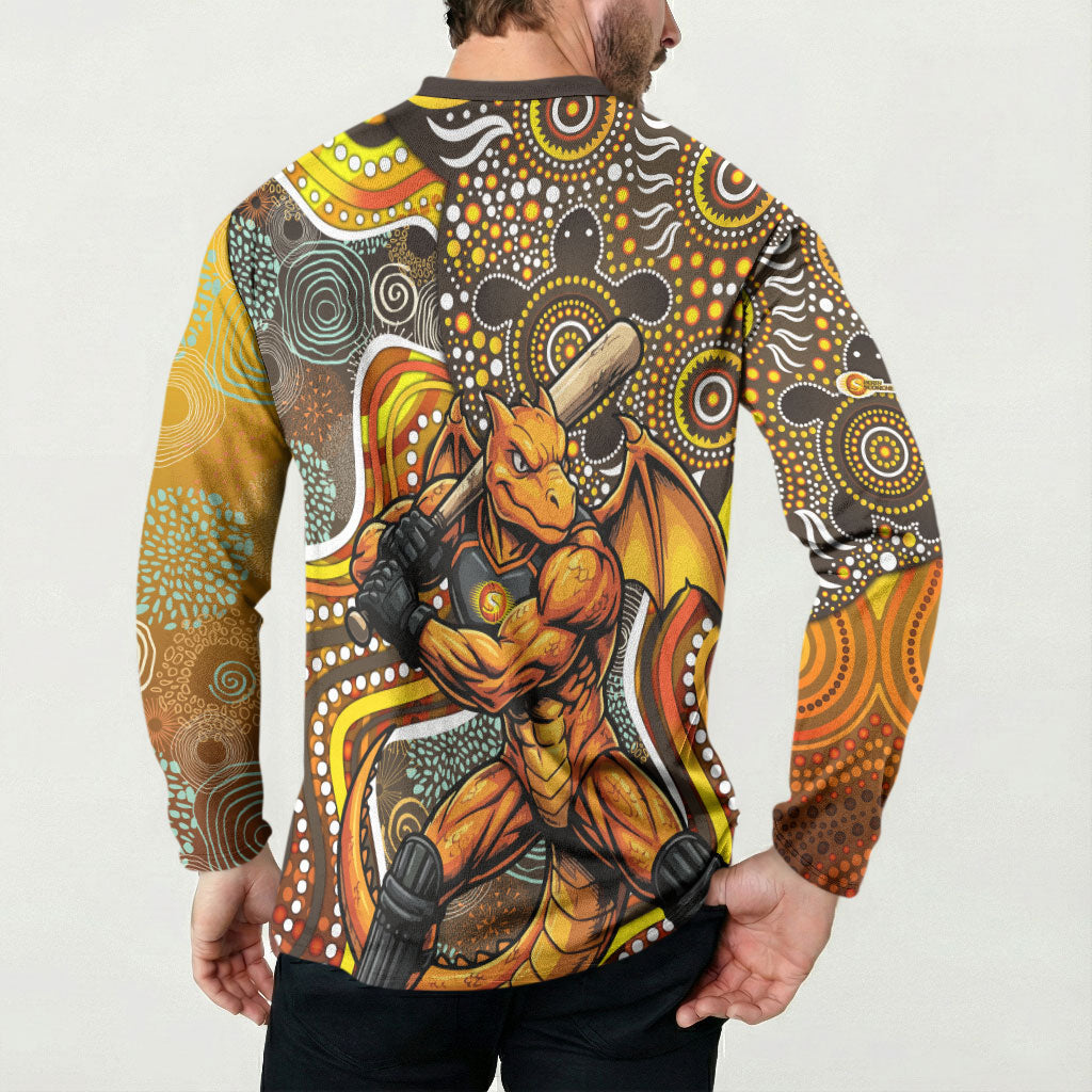 Perth Scorchers Button Sweatshirt Indigenous Dot Art Superhero Batter Tribal Pattern