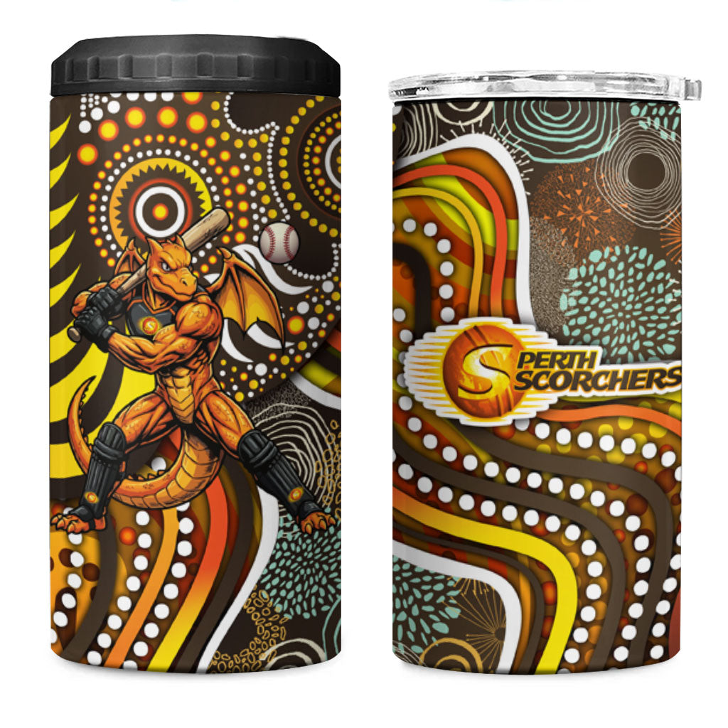 Perth Scorchers 4 in 1 Can Cooler Tumbler Indigenous Dot Art Superhero Batter Tribal Pattern