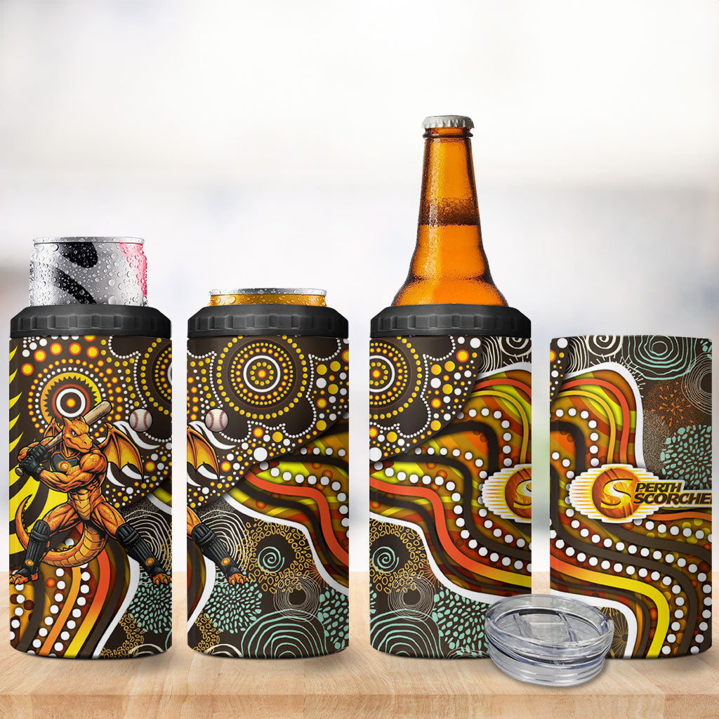 Perth Scorchers 4 in 1 Can Cooler Tumbler Indigenous Dot Art Superhero Batter Tribal Pattern