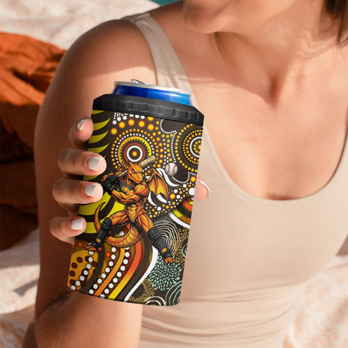 Perth Scorchers 4 in 1 Can Cooler Tumbler Indigenous Dot Art Superhero Batter Tribal Pattern