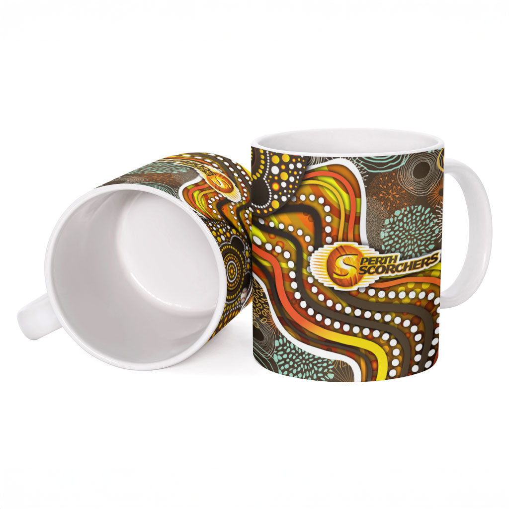 Perth Scorchers Ceramic Mug Indigenous Dot Art Superhero Batter Tribal Pattern