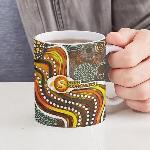 Perth Scorchers Ceramic Mug Indigenous Dot Art Superhero Batter Tribal Pattern