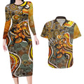 Perth Scorchers Couples Matching Long Sleeve Bodycon Dress and Hawaiian Shirt Indigenous Dot Art Superhero Batter Tribal Pattern