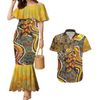 Perth Scorchers Couples Matching Mermaid Dress and Hawaiian Shirt Indigenous Dot Art Superhero Batter Tribal Pattern