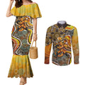 Perth Scorchers Couples Matching Mermaid Dress and Long Sleeve Button Shirt Indigenous Dot Art Superhero Batter Tribal Pattern