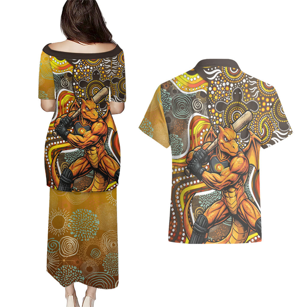 Perth Scorchers Couples Matching Puletasi and Hawaiian Shirt Indigenous Dot Art Superhero Batter Tribal Pattern