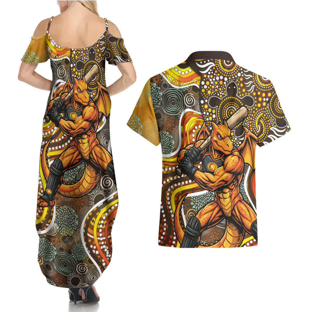 Perth Scorchers Couples Matching Summer Maxi Dress and Hawaiian Shirt Indigenous Dot Art Superhero Batter Tribal Pattern