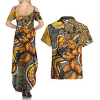 Perth Scorchers Couples Matching Summer Maxi Dress and Hawaiian Shirt Indigenous Dot Art Superhero Batter Tribal Pattern