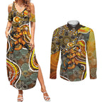 Perth Scorchers Couples Matching Summer Maxi Dress and Long Sleeve Button Shirt Indigenous Dot Art Superhero Batter Tribal Pattern