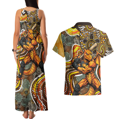 Perth Scorchers Couples Matching Tank Maxi Dress and Hawaiian Shirt Indigenous Dot Art Superhero Batter Tribal Pattern