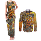 Perth Scorchers Couples Matching Tank Maxi Dress and Long Sleeve Button Shirt Indigenous Dot Art Superhero Batter Tribal Pattern