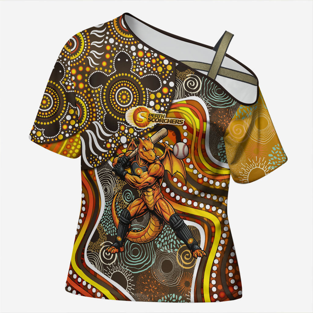 Perth Scorchers Cross Shoulder Shirt Indigenous Dot Art Superhero Batter Tribal Pattern