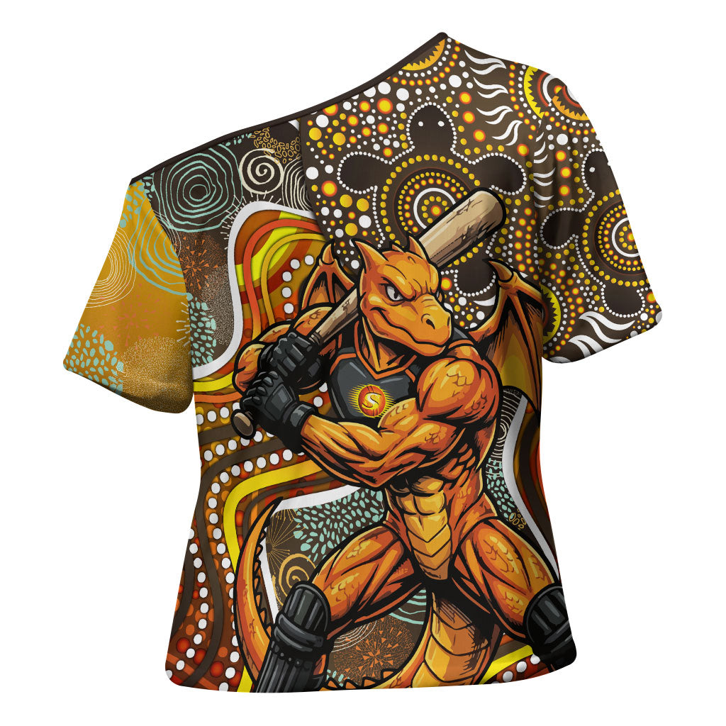 Perth Scorchers Cross Shoulder Shirt Indigenous Dot Art Superhero Batter Tribal Pattern