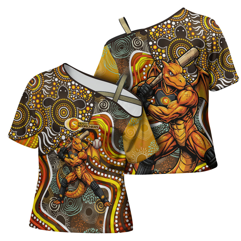 Perth Scorchers Cross Shoulder Shirt Indigenous Dot Art Superhero Batter Tribal Pattern