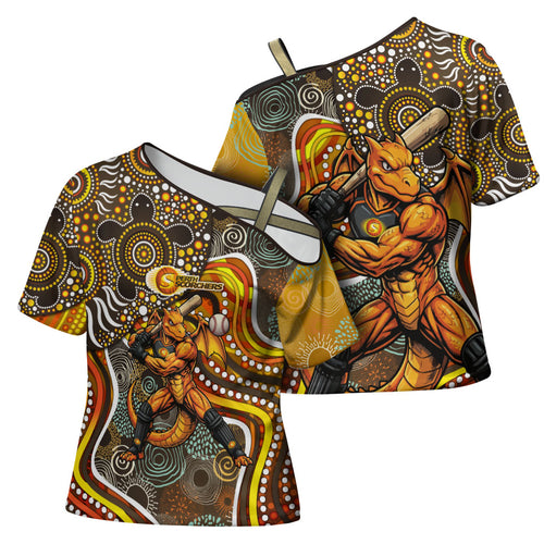 Perth Scorchers Cross Shoulder Shirt Indigenous Dot Art Superhero Batter Tribal Pattern