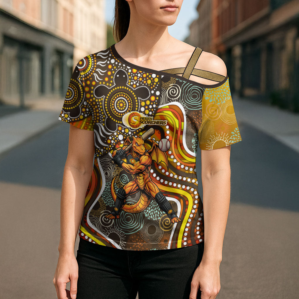 Perth Scorchers Cross Shoulder Shirt Indigenous Dot Art Superhero Batter Tribal Pattern