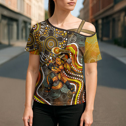 Perth Scorchers Cross Shoulder Shirt Indigenous Dot Art Superhero Batter Tribal Pattern