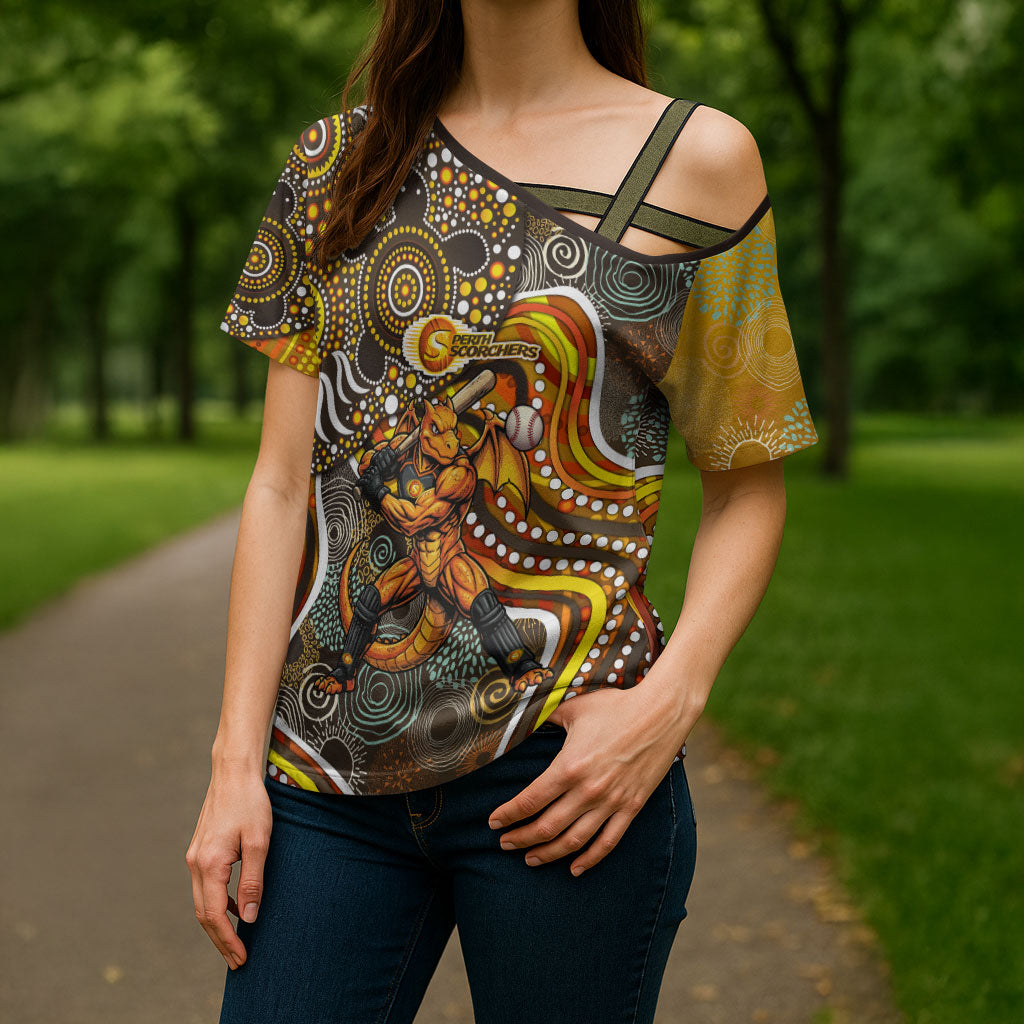 Perth Scorchers Cross Shoulder Shirt Indigenous Dot Art Superhero Batter Tribal Pattern