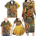 Perth Scorchers Family Matching Long Sleeve Bodycon Dress and Hawaiian Shirt Indigenous Dot Art Superhero Batter Tribal Pattern