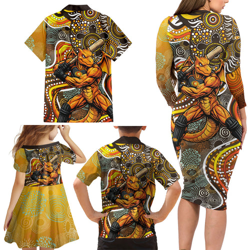 Perth Scorchers Family Matching Long Sleeve Bodycon Dress and Hawaiian Shirt Indigenous Dot Art Superhero Batter Tribal Pattern