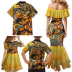 Perth Scorchers Family Matching Mermaid Dress and Hawaiian Shirt Indigenous Dot Art Superhero Batter Tribal Pattern