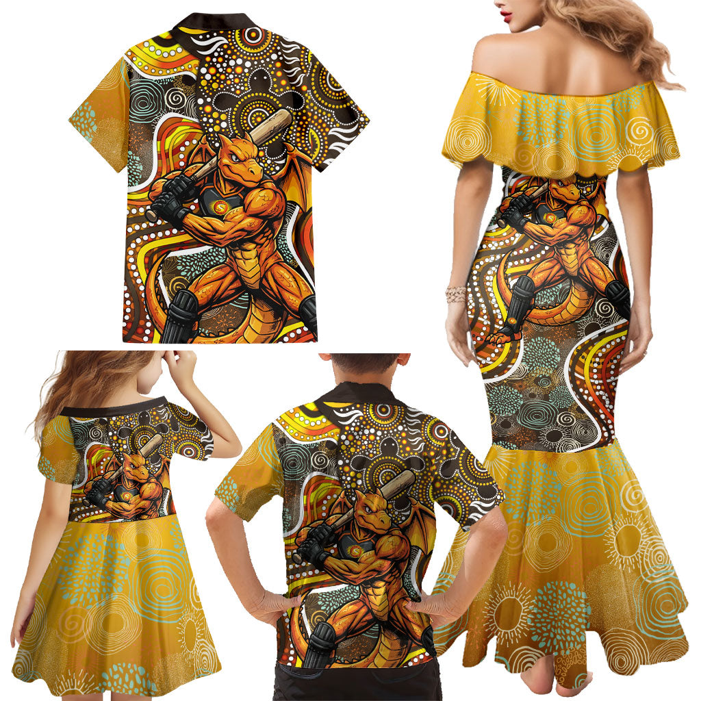 Perth Scorchers Family Matching Mermaid Dress and Hawaiian Shirt Indigenous Dot Art Superhero Batter Tribal Pattern