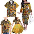 Perth Scorchers Family Matching Off The Shoulder Long Sleeve Dress and Hawaiian Shirt Indigenous Dot Art Superhero Batter Tribal Pattern