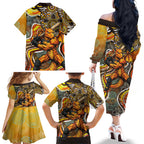 Perth Scorchers Family Matching Off The Shoulder Long Sleeve Dress and Hawaiian Shirt Indigenous Dot Art Superhero Batter Tribal Pattern
