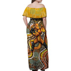 Perth Scorchers Family Matching Off Shoulder Maxi Dress and Hawaiian Shirt Indigenous Dot Art Superhero Batter Tribal Pattern