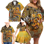 Perth Scorchers Family Matching Off Shoulder Short Dress and Hawaiian Shirt Indigenous Dot Art Superhero Batter Tribal Pattern