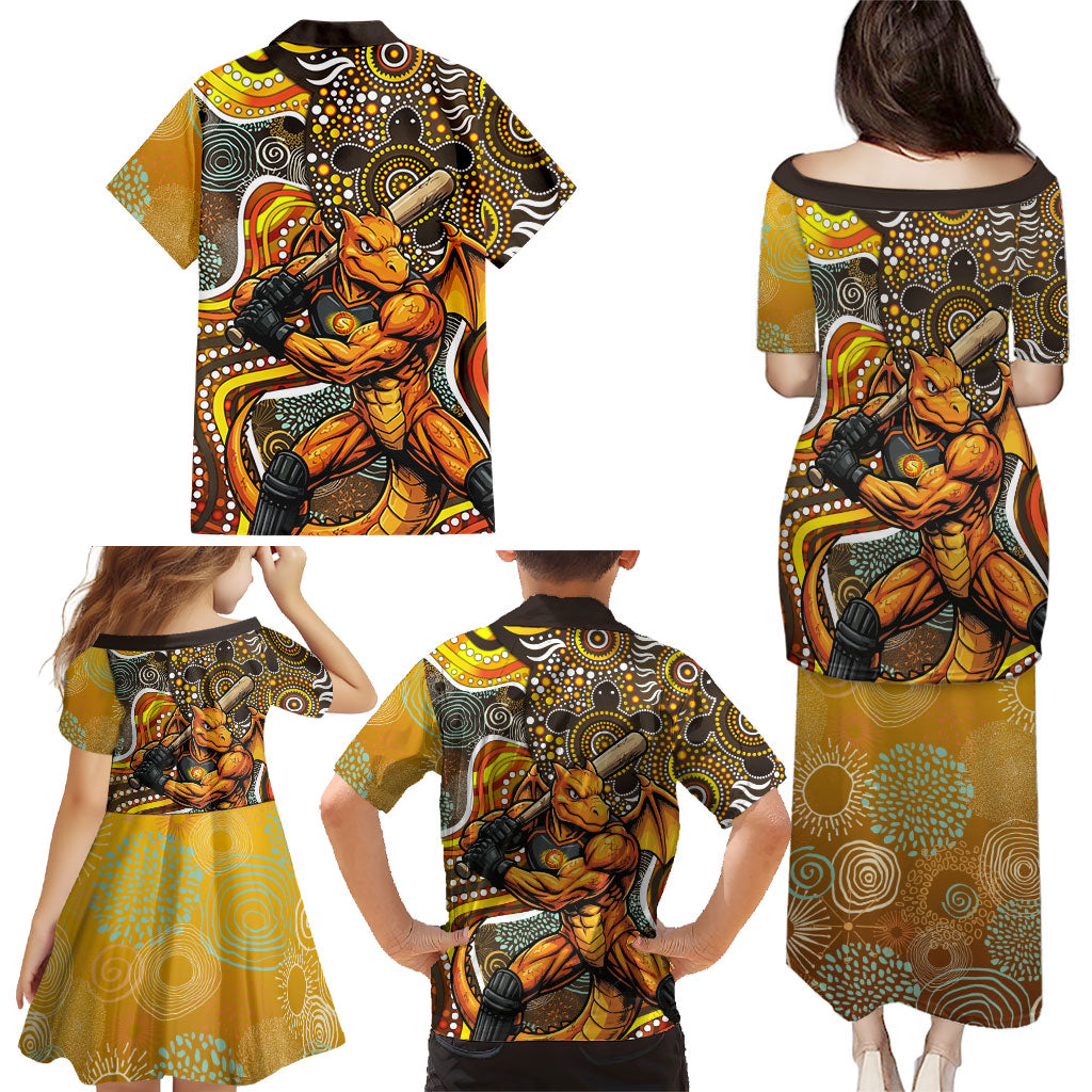 Perth Scorchers Family Matching Puletasi and Hawaiian Shirt Indigenous Dot Art Superhero Batter Tribal Pattern