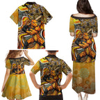 Perth Scorchers Family Matching Puletasi and Hawaiian Shirt Indigenous Dot Art Superhero Batter Tribal Pattern